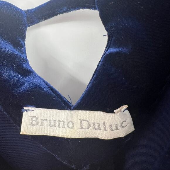 Y2K 90s Bruno Duluc Dark Blue Sleeveless Velvet Stretchy Maxi Dress Prom S Small - Picture 4 of 14